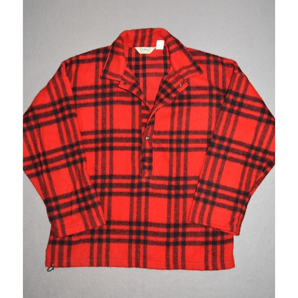 Vintage LL Bean Jacket Mens Large Red Plaid Wool Mackinaw Popover Made USA